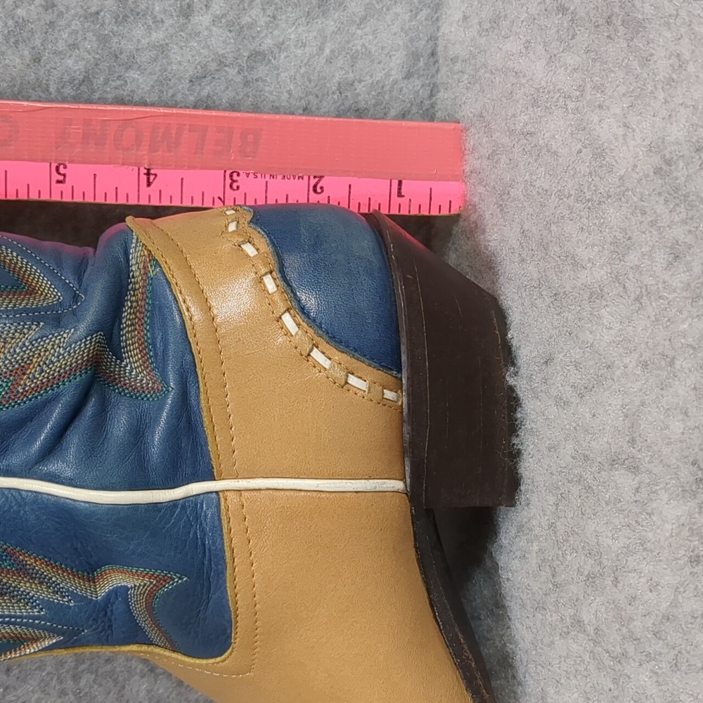 TONY LAMA WOMEN'S WESTERN Tan Blue Vintage BOOTS Size 7 - Picture 11 of 11